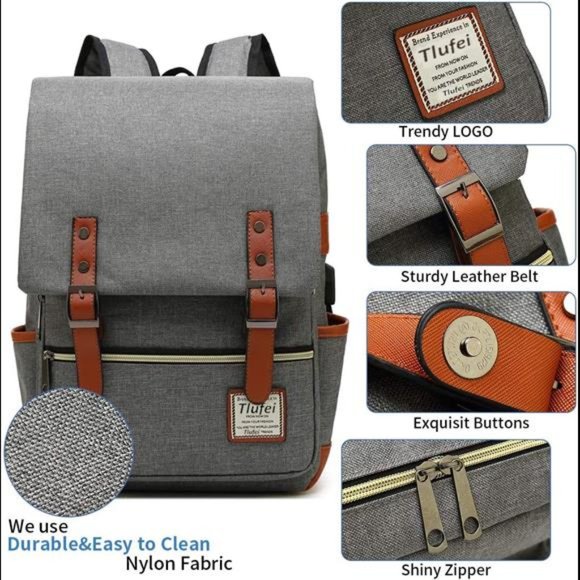 Upgraded Slim Vintage Laptop Backpack for Women, Men for travel, college - Picture 5 of 7